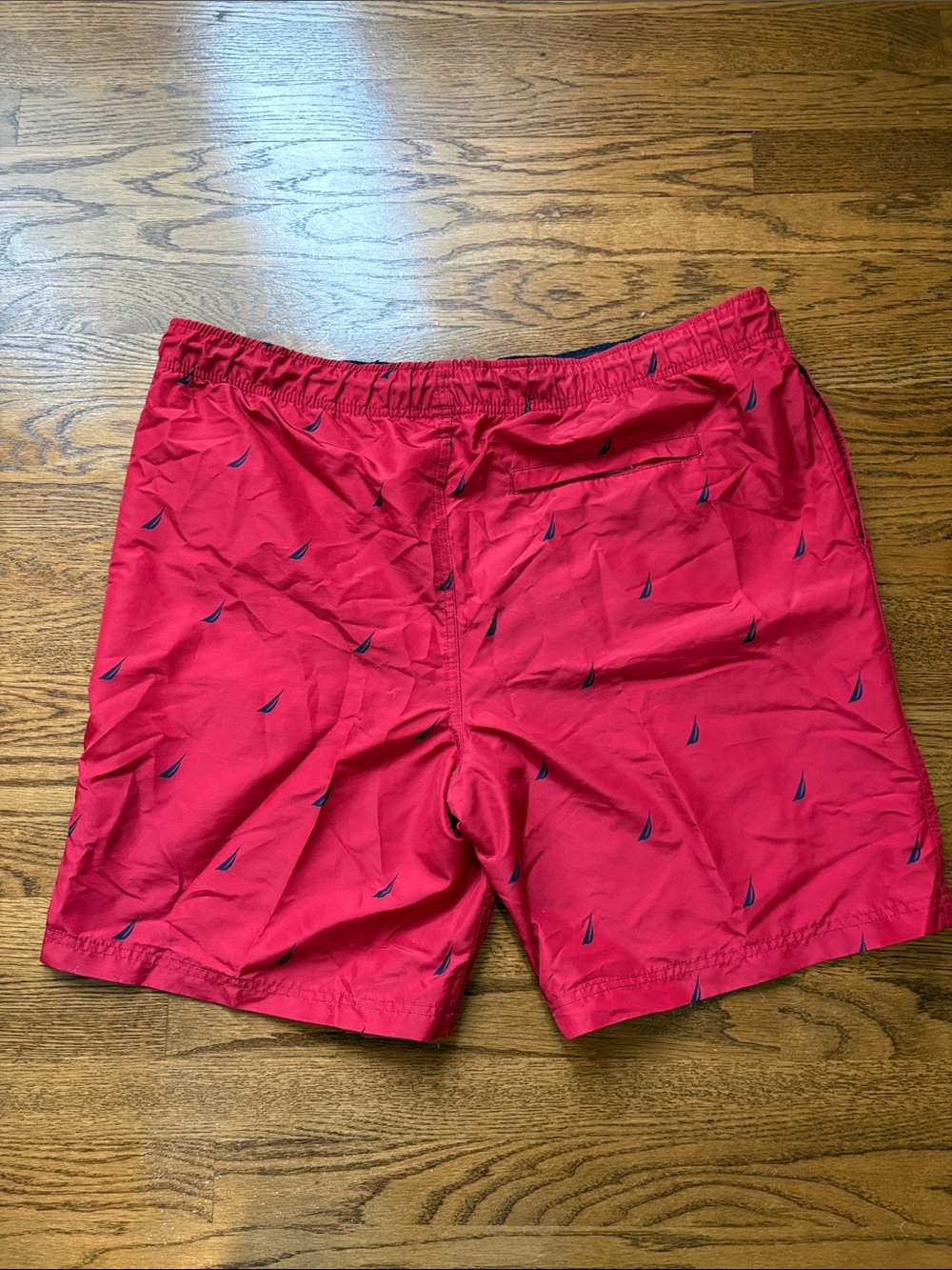 Nautica Men's Red Drawstring Swim Trunks withNautical Print - Picture 3 of 5